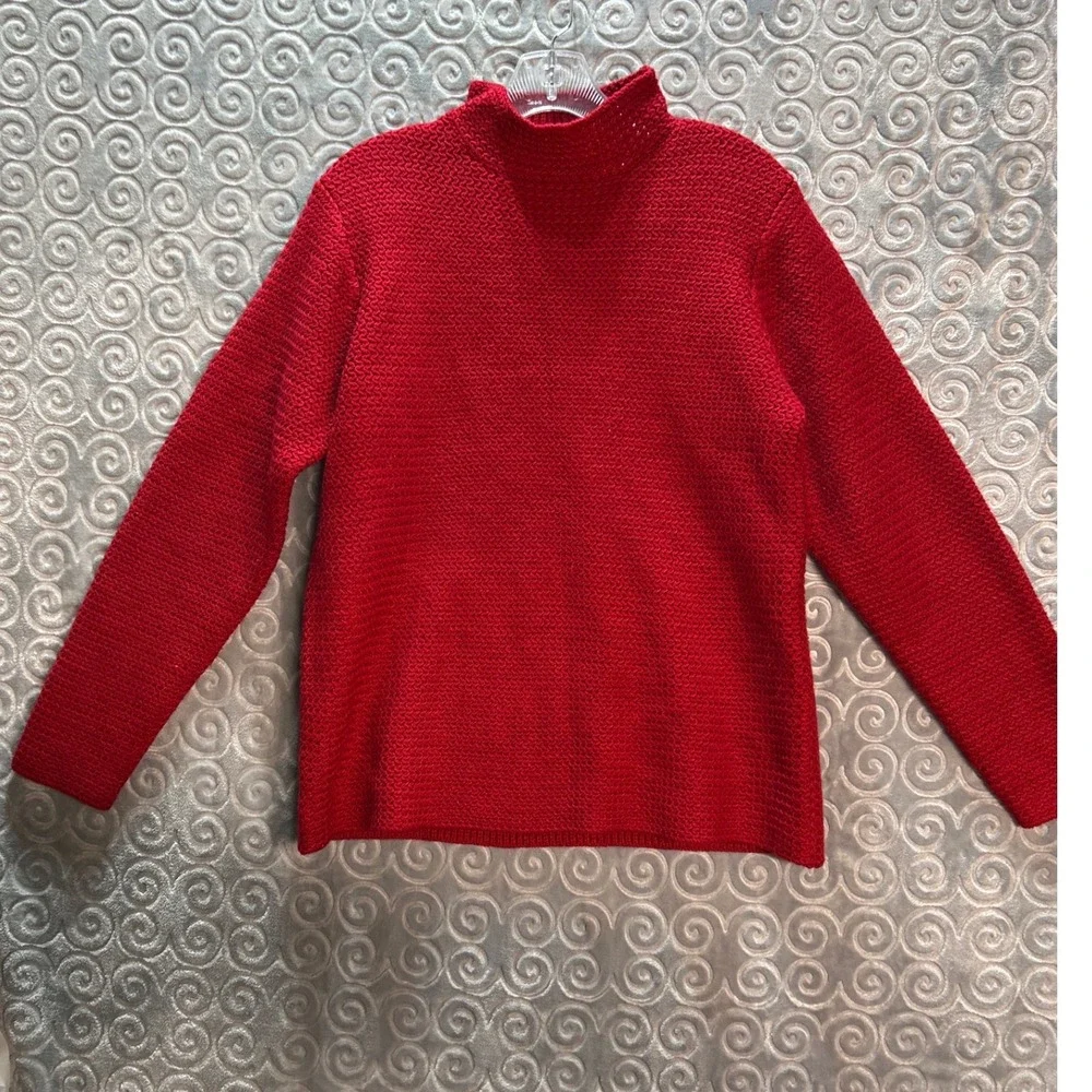 Karen Scott Red Mock‎ Neck Knit Sweater Textured Long Sleeve Women's Size L